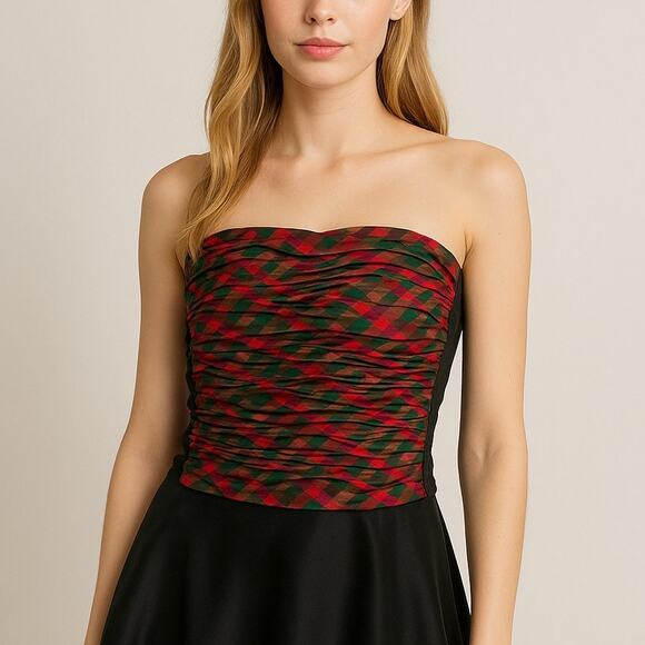 Marisa Baratelli Pure Silk Plaid Bustier Top Holiday Christmas Corset One Size - Picture 1 of 9